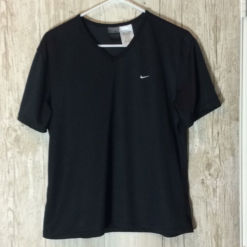 Nike V-Neck Short Sleeve Black Workout Shirt Sz L